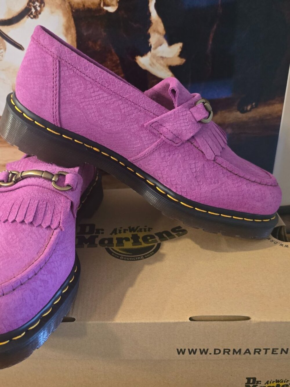 Dr. Martens Adrian Snaffle Repello Emboss Suede Kiltie Loafers Pink MENS SZ 12